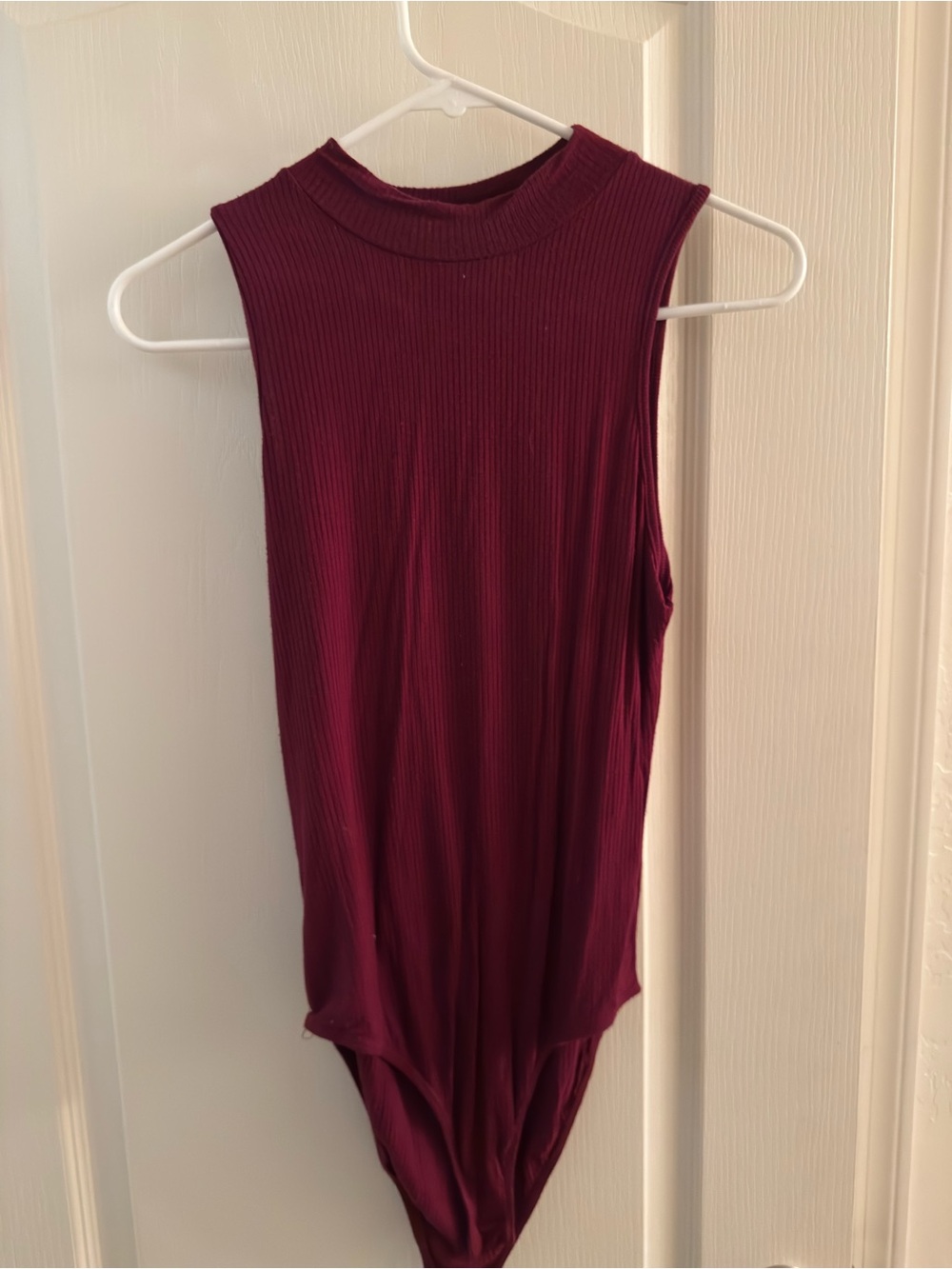Sleeveless Ribbed Mock Neck Bodysuit - Burgundy